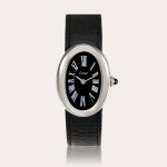 Black Baignoire | A white gold wristwatch with black dial | Hallmarked for London, 1967