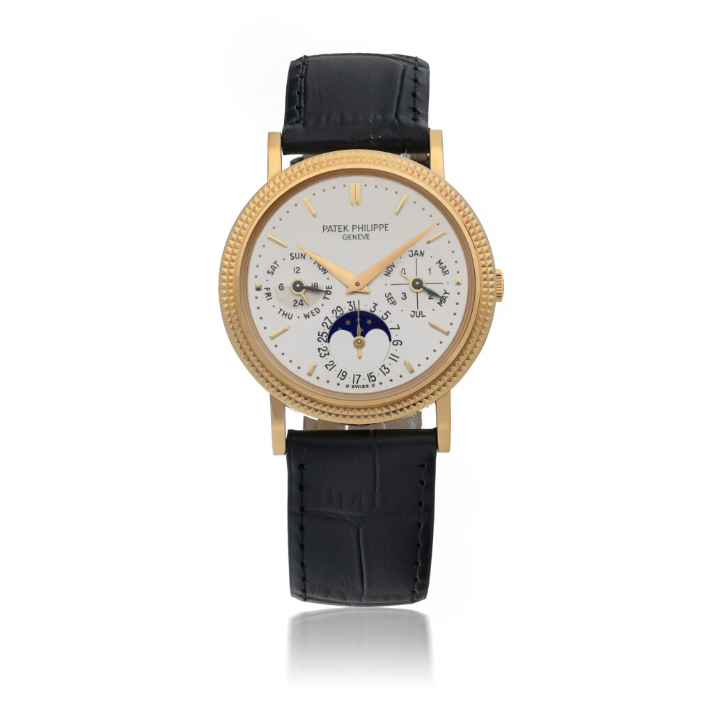 View full screen - View 1 of Lot 346. REF 5039J YELLOW GOLD PERPETUAL CALENDAR WRISTWATCH WITH MOON PHASES, 24-HOUR AND LEAP-YEAR INDICATION MADE IN 1998.