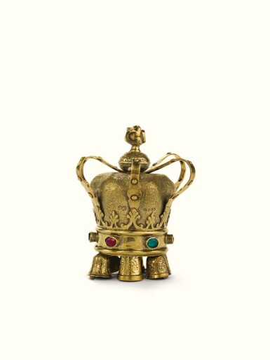 View full screen - View 1 of Lot 32. A VICTORIAN SILVER-GILT MINIATURE TORAH CROWN, JOSEPH ANGELL, LONDON, 1861.
