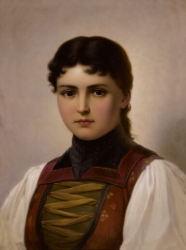 View full screen - View 1 of Lot 228. A Berlin (K.P.M.) Rectangular Plaque, Portrait of a Young Girl, Late 19th Century.