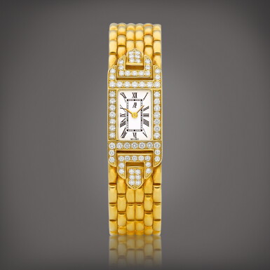 View full screen - View 1 of Lot 8865. Charleston | A yellow gold and diamond-set bracelet watch, Circa 1990 | Charleston | 黃金鑲鑽石鏈帶腕錶,約1990年製.