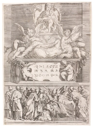 View full screen - View 1 of Lot 106. Tomb of a Bishop (After Parmigianino) (Bartsch XXXII.287.13).