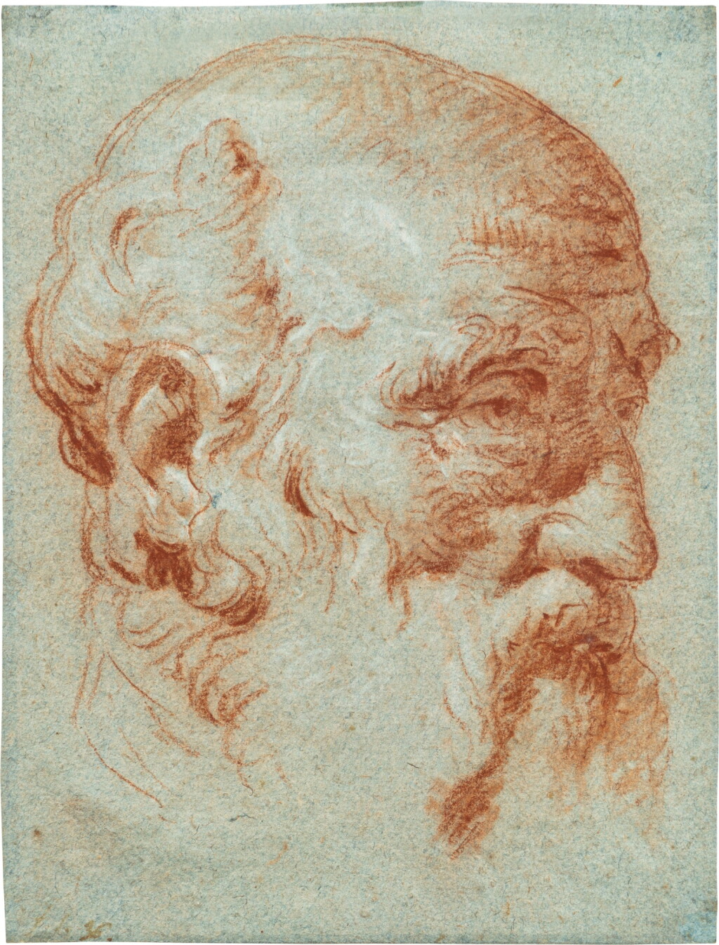 View full screen - View 1 of Lot 27. Recto: Study of the Head of Giulio Contarini, seen from the left, after the bust by Alessandro Vittoria Verso: A boy with outstretched arms (by Giovanni Domenico Tiepolo).