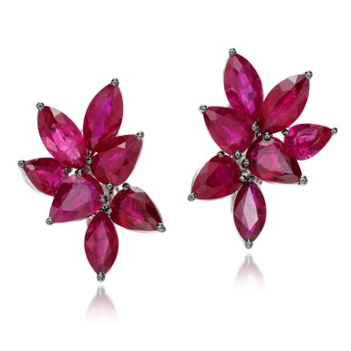 View full screen - View 1 of Lot 107. Graff | Pair of ruby earrings, 'Abstract'.