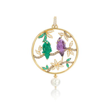 View full screen - View 1 of Lot 876. Gem set and diamond pendant.