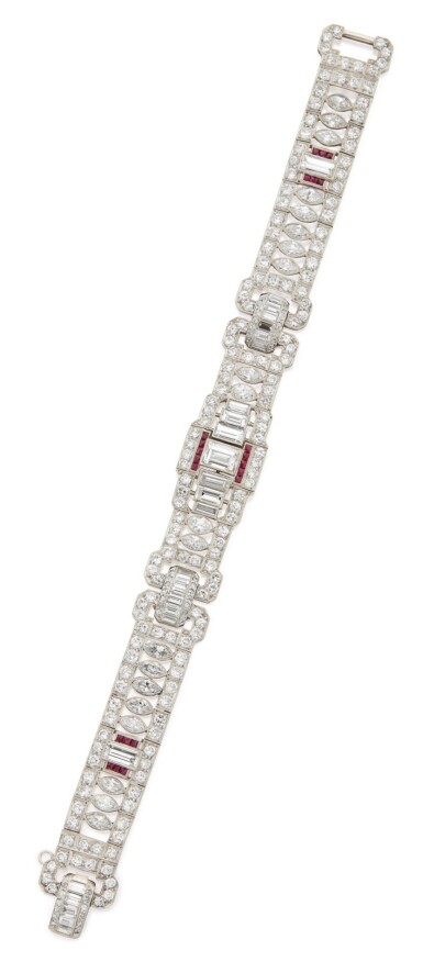 View full screen - View 1 of Lot 102. DIAMOND AND RUBY BRACELET.