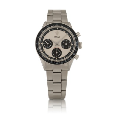 View full screen - View 1 of Lot 90. Tropical 'Paul Newman Panda' Daytona, Ref. 6264, Stainless steel chronograph wristwatch with bracelet Made in 1971 | 勞力士 | 6264型號「'Paul Newman Panda' Daytona」精鋼計時鍊帶腕錶,1971年製.