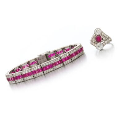 View full screen - View 1 of Lot 24. Ruby and diamond bracelet an ring (Bracciale e anello in rubini e diamanti).