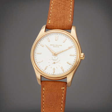 View full screen - View 1 of Lot 63. Previously from The Andy Warhol Collection, Reference 2526 | Retailed by Serpico Y Laino Caracas: A pink gold wristwatch with first series enamel dial, Circa 1955.