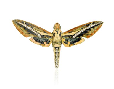 View full screen - View 1 of Lot 8. Clip émail et diamants, "Papillon de Nuit" | Enamel and diamond clip, 'Night Butterfly'.