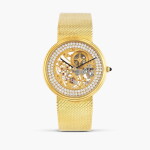 Montre bracelet squelette en or jaune, sertie de diamants, vers 1967