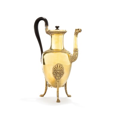 View full screen - View 1 of Lot 126. A large silver-gilt coffeepot, Jean-Charles Cahier, Paris, 1819-1838 | Grande cafetière en vermeil par Jean-Charles Cahier, Paris, 1819-1838.