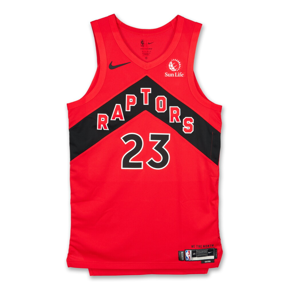 View full screen - View 1 of Lot 43. Jamal Shead Toronto Raptors 2026 NBA Playoffs Eastern Conference Round 1 Game Worn Icon Edition Jersey | Game 1 | Playoff Debut .