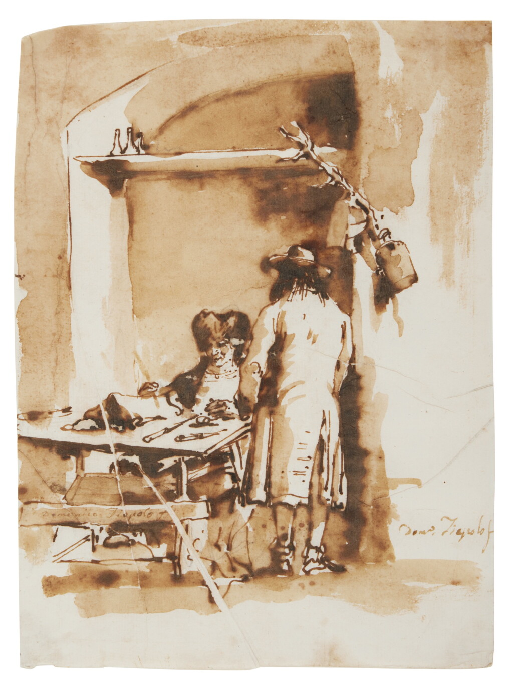 View full screen - View 1 of Lot 213. Two figures in an interior, possibly an apothecary.