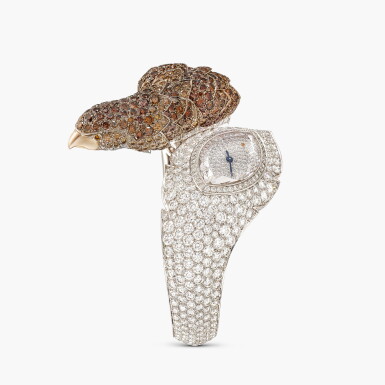 View full screen - View 1 of Lot 1727. Unique Coloured Diamond and Diamond Wristwatch | 卡地亞 | 獨一無二 彩色鑽石 配 鑽石 腕錶.