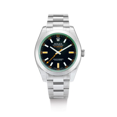 View full screen - View 1 of Lot 368. ROLEX | MILGAUSS, REFERENCE 116400GV A BRAND NEW STAINLESS STEEL WRISTWATCH WITH BRACELET, CIRCA 2008.