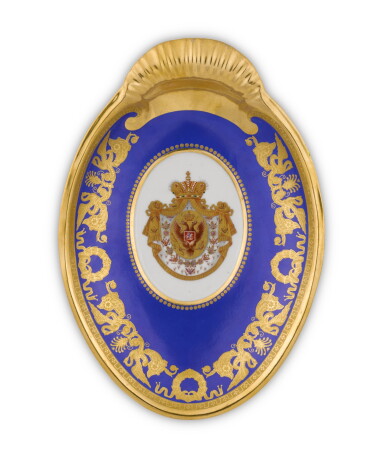View full screen - View 1 of Lot 191. A PORCELAIN SERVING DISH FROM THE CORONATION SERVICE OF NICHOLAS I, IMPERIAL PORCELAIN FACTORY, ST PETERSBURG, PERIOD OF NICHOLAS I (1825-1855).