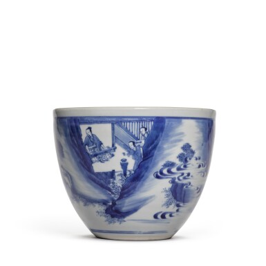 View full screen - View 1 of Lot 279. A blue and white jardinière, Transitional period, circa 1640 | 明末/清初 青花人物故事圖小缽.