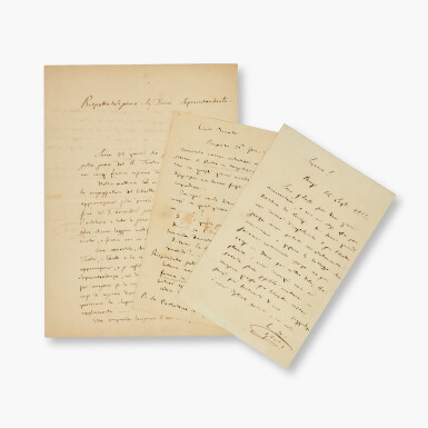 View full screen - View 1 of Lot 100. Giuseppe Verdi | Three autograph letters signed, including to Vincenzo Torelli, 1855-1861.