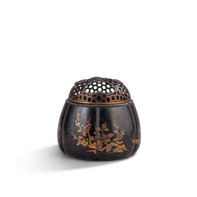 View full screen - View 1 of Lot 674. A Japanese lacquer and metal pumpkin-form 'akoda koro' incense burner, probably early Edo period, 17th century.
