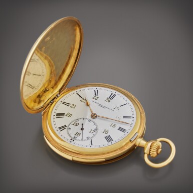 View full screen - View 1 of Lot 85. A slim yellow gold hunting cased minute repeating watch, Circa 1910.