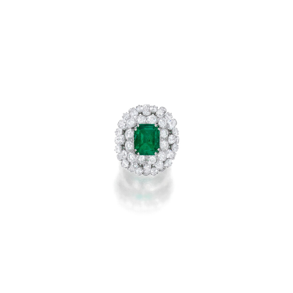 View full screen - View 1 of Lot 539. EMERALD AND DIAMOND RING, DAVID WEBB | 祖母綠配鑽石戒指,David Webb.