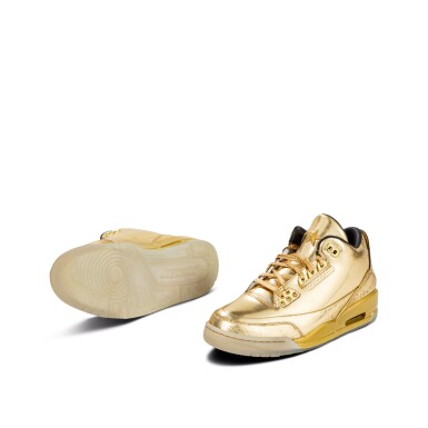 View full screen - View 1 of Lot 806. Nike Air Jordan 3 Retro 'Usher Gold Chrome' Sample | Size 7.