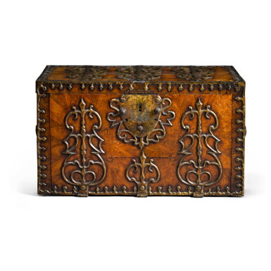 View full screen - View 1 of Lot 8. A Louis XIV brass-mounted walnut coffre, circa 1700.