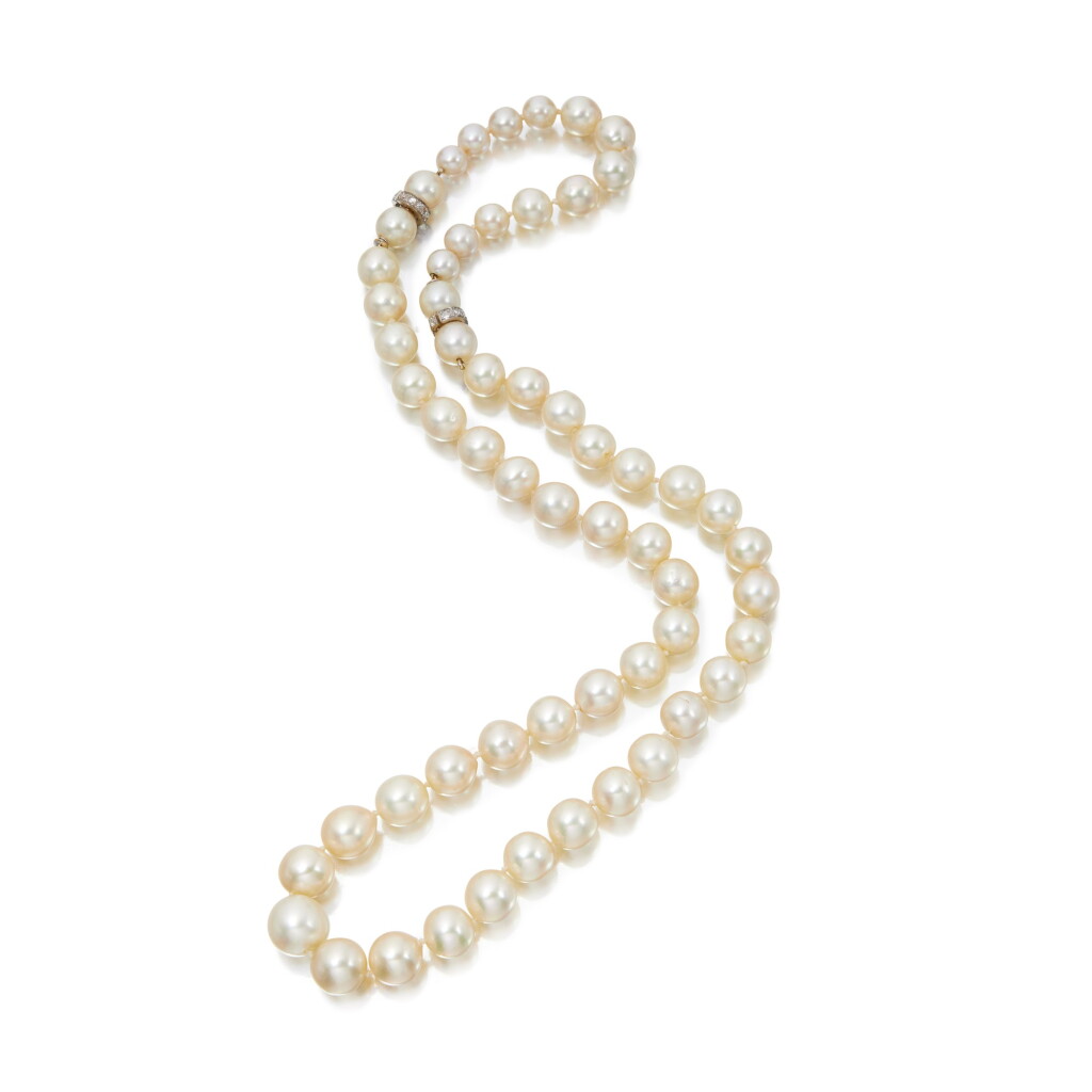 View full screen - View 1 of Lot 433. Cultured Pearl and Diamond Necklace.