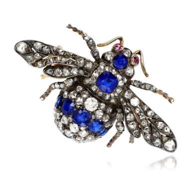 View full screen - View 1 of Lot 88. Sapphire and diamond brooch, late 19th century.