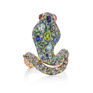 View full screen - View 1 of Lot 411. Pink Gold and Gem-Set Bracelet.