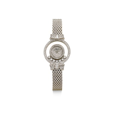 View full screen - View 1 of Lot 8205. CHOPARD | HAPPY DIAMONDS, REFERENCE 4097 1 A WHITE GOLD AND DIAMOND-SET BRACELET WATCH, CIRCA 1991.