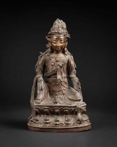 View full screen - View 1 of Lot 193. A lacquered-gilt bronze seated Avalokitesvara Ming dynasty | 明 漆金銅觀世音菩薩坐像.