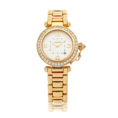View full screen - View 1 of Lot 903. CARTIER | PASHA, REF 2519 YELLOW GOLD AND DIAMOND-SET WRISTWATCH WITH DATE AND BRACELET CIRCA 1995.