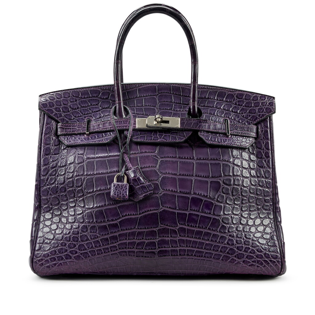 View full screen - View 1 of Lot 94. Amethyst Matte Mississippiensis Alligator Birkin 35 Palladium Hardware, 2010.