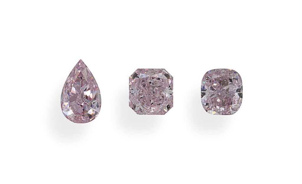 View full screen - View 1 of Lot 1. A Group of 3 Fancy Purplish Pink Diamonds | Sold to Benefit the Breast Cancer Research Foundation.