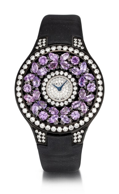 View full screen - View 1 of Lot 1045. 'Butterfly' Reference BF32BGVSD, 5 Limited Edition Blackened Gold, Purple Sapphire and Diamond-Set Wristwatch | 格拉夫| Butterfly編號BF32BGVSD 5,限量版鍍黑金,紫色剛玉及鑽石腕表,約2010年製.