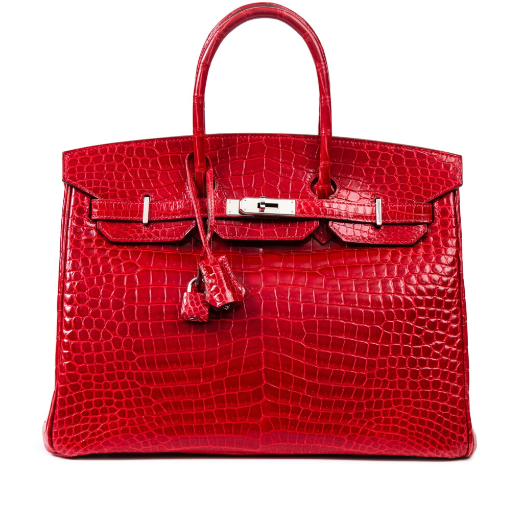 View full screen - View 1 of Lot 707. Rouge Braise Shiny Porosus Crocodile Birkin 35 Palladium Hardware, 2010.