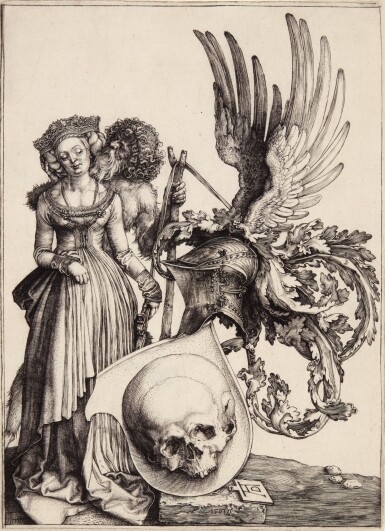 View full screen - View 1 of Lot 1. Coat of Arms with a Skull (Bartsch 101; Meder, Hollstein 98).