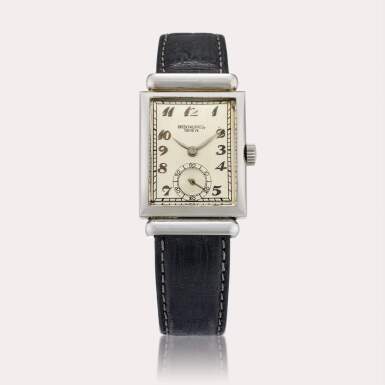 View full screen - View 1 of Lot 405. A stainless steel rectangular wristwatch, Circa 1942.
