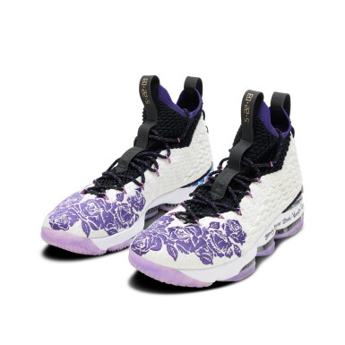 View full screen - View 1 of Lot 31. LeBron James 2020-2021 Game Worn and Inscribed 'Purple Rain' Player Exclusive Sneakers | Western Conference Play-In | Triple-Double | Game-Winner.