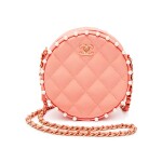Pink Round Chain Clutch in Quilted Lambskin and Pearl Detailing with Gold tone Hardware, 2019