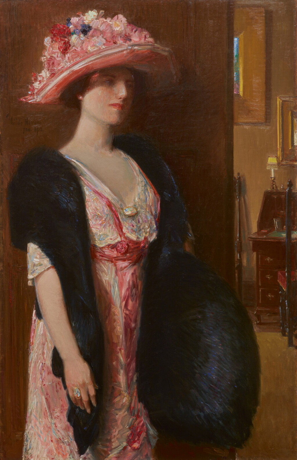 View full screen - View 1 of Lot 38. CHILDE HASSAM | FIRE OPALS (LADY IN FURS: PORTRAIT OF MRS. SEARLE).