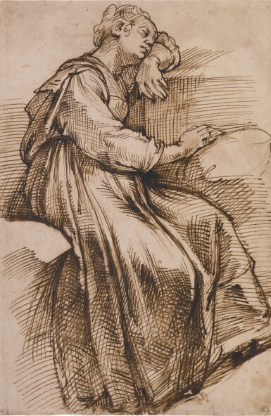 View full screen - View 1 of Lot 13. Study of seated woman sleeping.