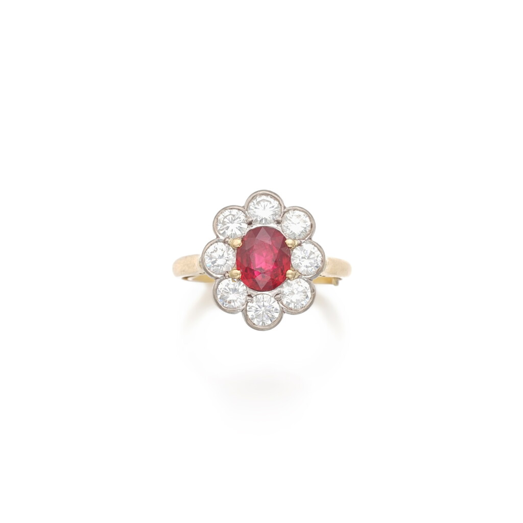 View full screen - View 1 of Lot 877. Ruby and diamond ring.