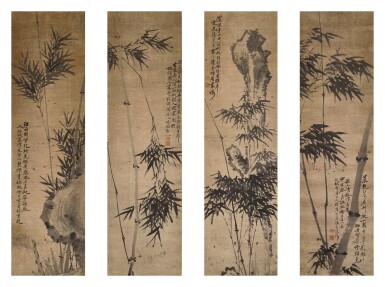View full screen - View 1 of Lot 605. Chen Jingyun Ink Bamboos | 陳景運 墨竹 水墨紙本 立軸四屏.