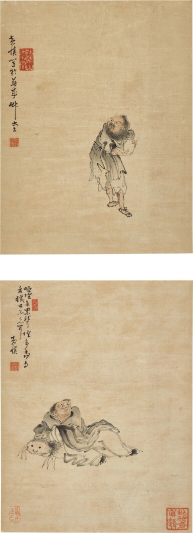 View full screen - View 1 of Lot 784. WITH SIGNATURE OF HUANG SHEN IMMORTALS | 黃慎(款) 《老者》設色紙本 鏡片二幀.