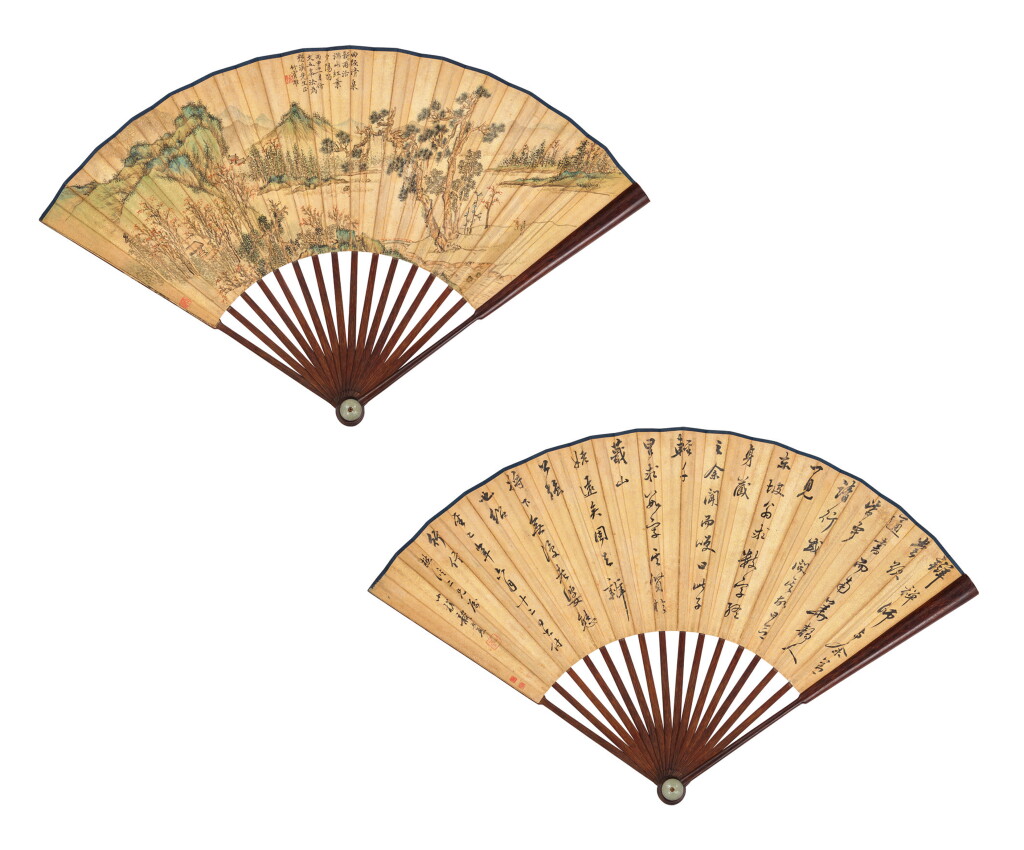 View full screen - View 1 of Lot 2596. 沈焯、龔大夏 書畫扇|Shen Zhuo and Gong Daxia, Painting and Calligraphy on Folding Fan .