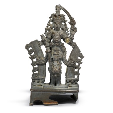 View full screen - View 1 of Lot 885. A SMALL COPPER ALLOY FIGURE OF VISHNU, INDIA, KERALA, 15TH CENTURY.
