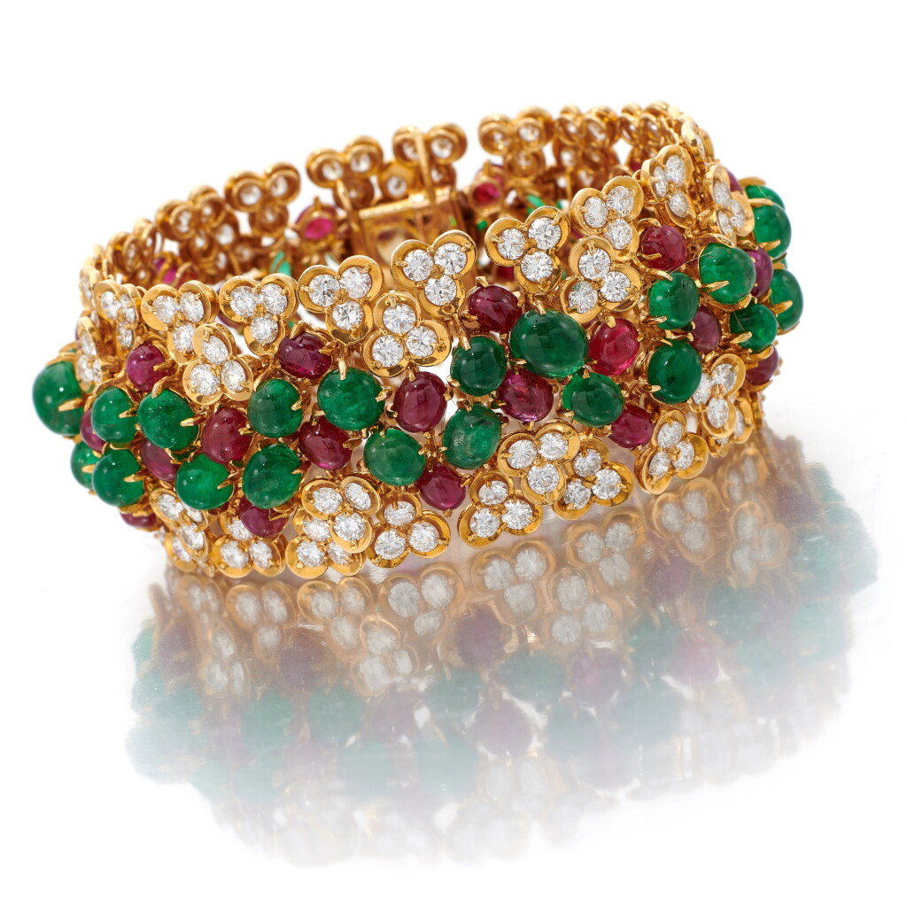 View full screen - View 1 of Lot 79. M. GERARD | EMERALD, RUBY AND DIAMOND BRACELET (BRACCIALE IN SMERALDI, RUBINI E DIAMANTI).